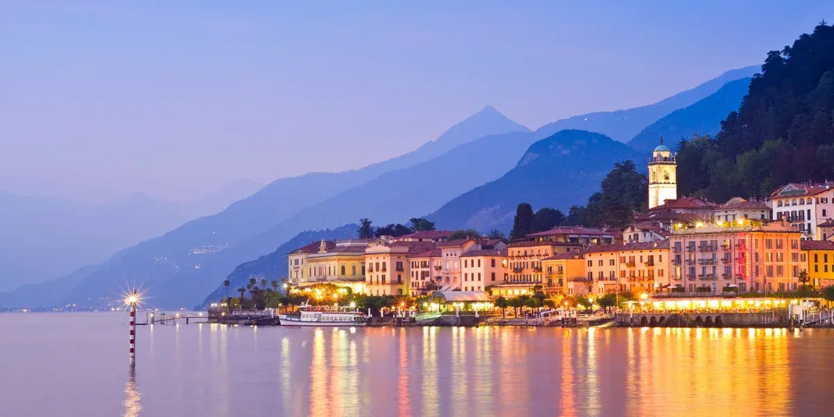 Scenic Lake Como waterfront at sunset, Italy