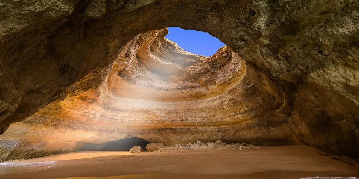 Famous Benagil sea cave along the Algarve coast featured in Algarve holidays